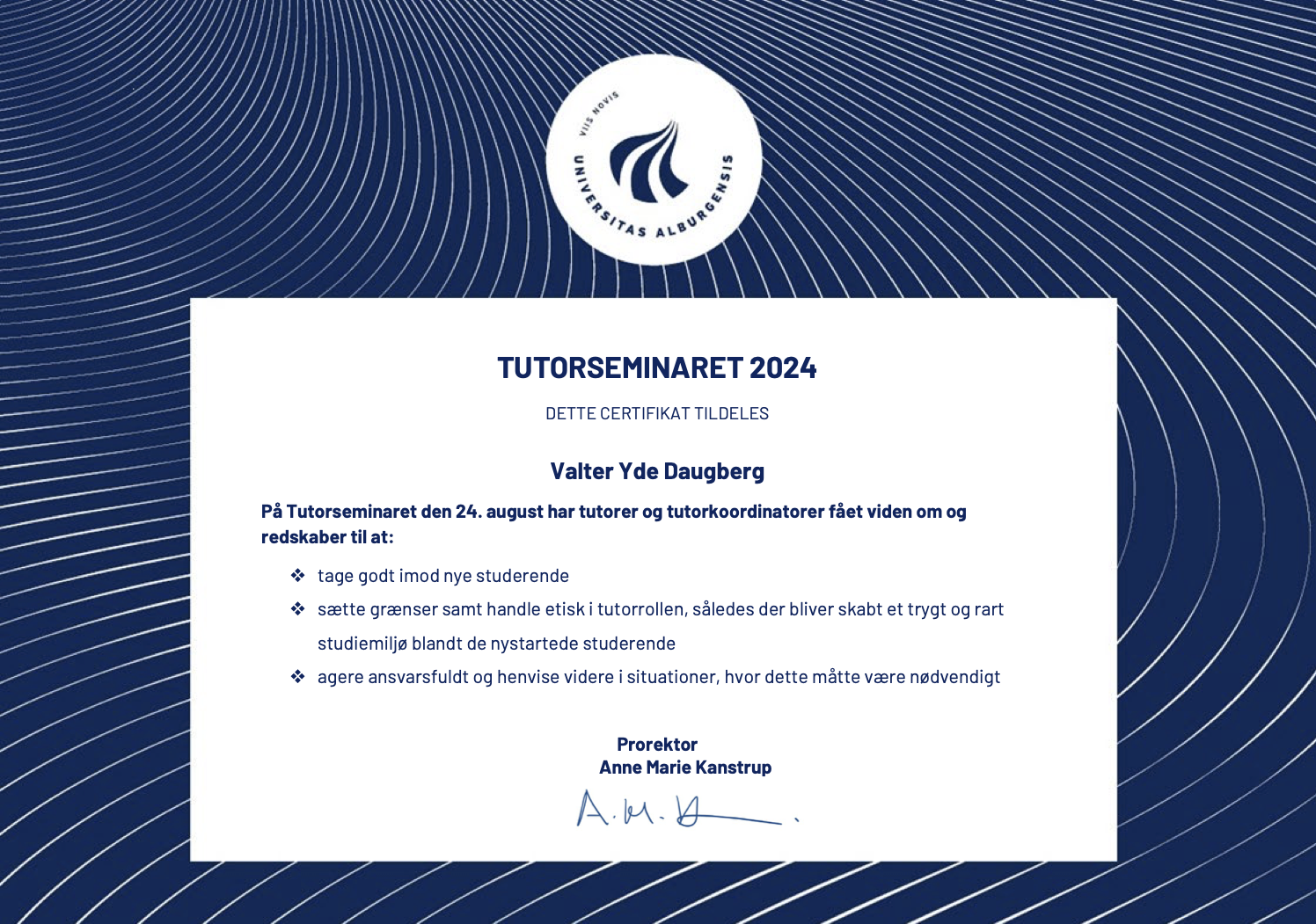 Diploma for tutor at AAU 2024