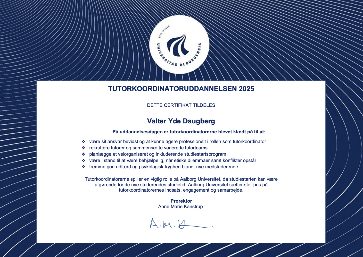 Diploma for tutor at AAU 2025